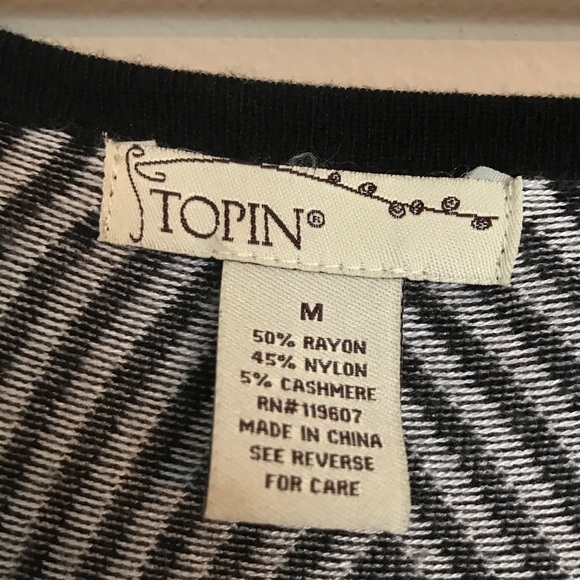 Topin Black and White Striped Long Sleeve Dress M - Picture 4 of 6